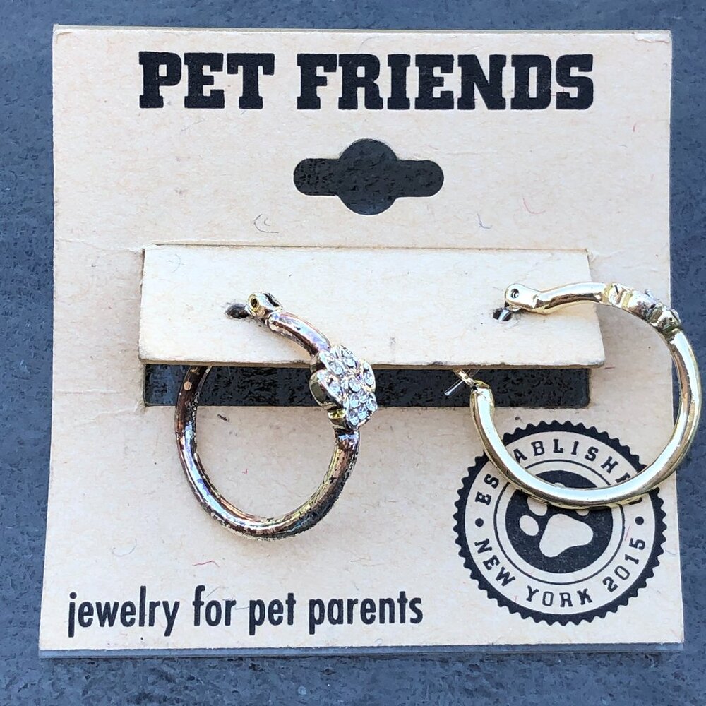 Pet Friends Dog Paw Print Gold Tone Faux Diamond Hoop Earrings